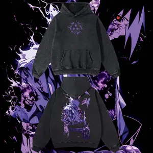 AnimeClothing Limited Sasuke - NarutoShippuden anime Hoodie Tshirt Acid Washed Heavyweight Cotton Tshirt, 100% Cotton retro Washed anime t-shirt, vintage streetwear tee, Y2K graphic top