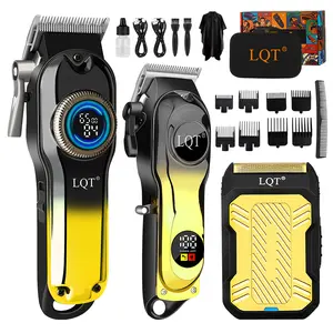 LQT 3-in-1 Barber Clipper Kit with Dual LCD Hair Clippers & Foil Shaver, All Accessories & Storage Bag, Rechargeable Home Haircut Grooming Set for Men