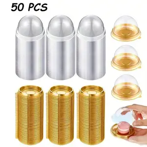 50PCS Transparent Plastic Mini Cake Boxes with Lids, Christmas Cupcake Trays, Baking Packaging, Kitchen Tools, Party Supplies