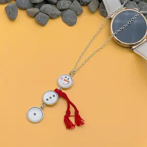 Cute Snowman Necklace with Button Pendant – Christmas Sweater Chain, Unique Winter Clavicle Necklace