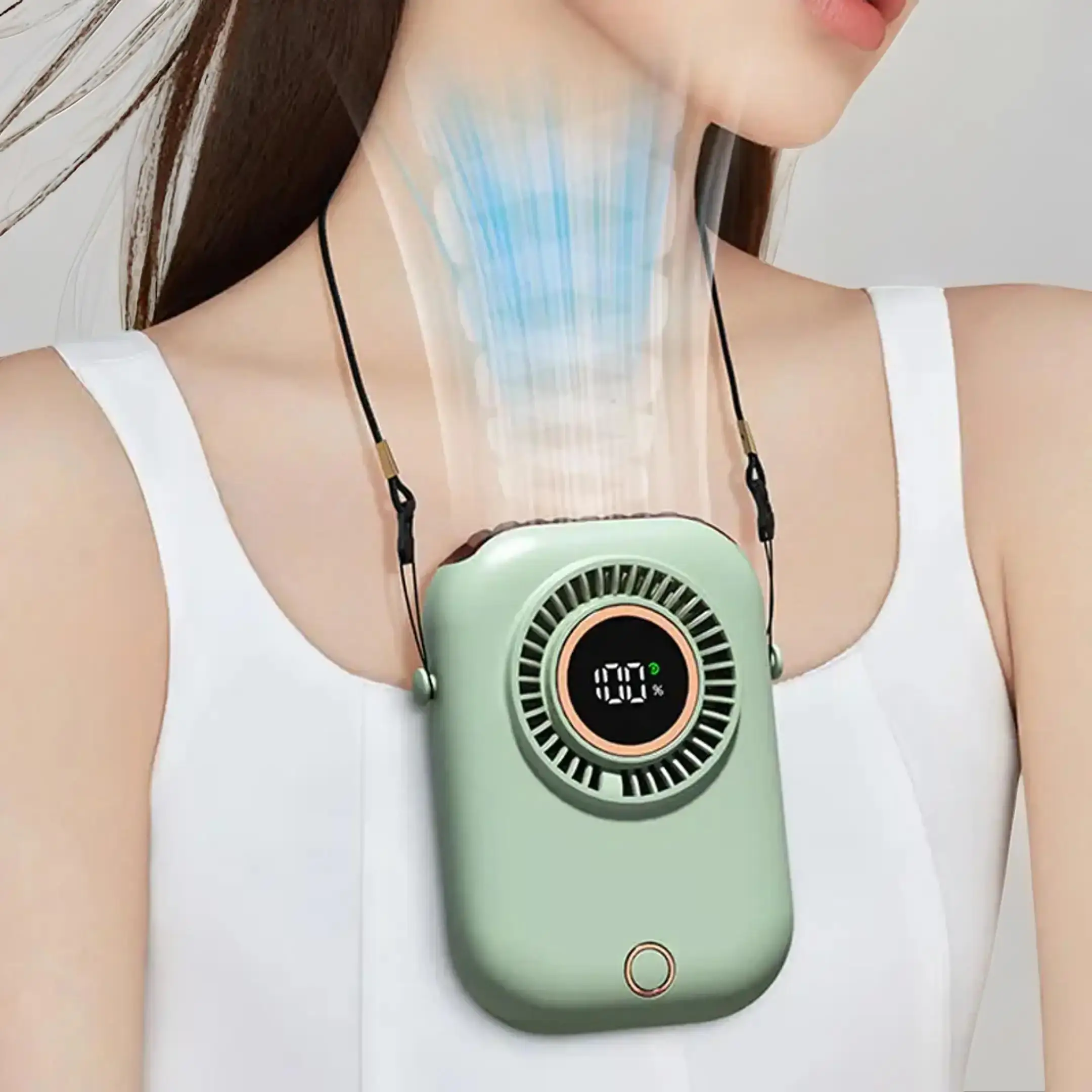 Portable Neck Hanging Fan, USB Rechargeable Wearable Fan Handheld Cooling Fan with Power Display, Adjustable Personal Mini Fan for Indoor & Travel, Ha
