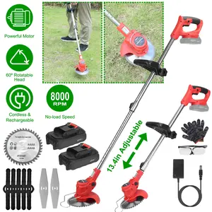 Cordless Rechargeable Grass Trimmer, Portable Electric Weed Wacker & Lawn Cutter, Complete Blade Set + 2 Rechargeable Batteries, Lightweight Weed Trimmer for Garden Yard Lawn Weeding