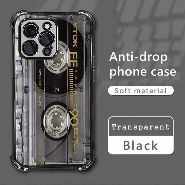 Retro Cassette Pattern Silicone Soft Phone Cases for iPhone17 Pro max Air 16 Plus 15 14 13 12 11 & Samsung Galaxy S26 S25 S24 S23 S22 S21 EDGE Ultra Plus FE Clear TPU Airbag Shockproof Protective Cover Gift For Birthday Thanksgiving Christmas Halloween