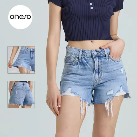 Riley ONESO Stretchy Jean Shorts High Rise Raw Hem Ripped Tummy Control G22 Drifter Rolled Hem Denim Shorts Mid Rise Rolling Up Summer