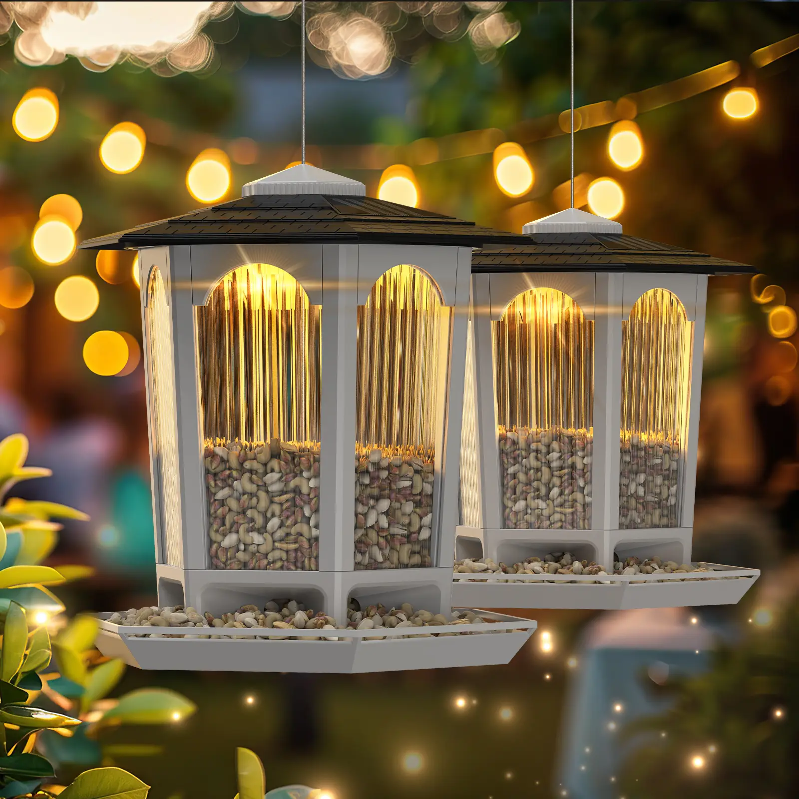 MrCrafts Hanging Solar Bird Feeder - Attract Wild Birds & Cardinals, Weather Resistant, Elegant Minimalist Design, Garden Decor, Unique Gift