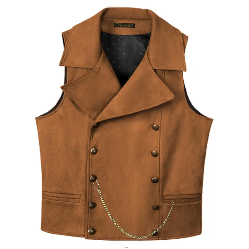 Mens Suit Suede Double Breasted Vest Classic Groomsmen Wedding Waistcoat Leather Big Lapel Menswear Tops