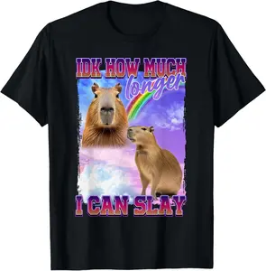 100% Cotton Unisex Idk How Much Longer I Can Slay Capybara T-Shirt Men's Women's Vintage Gaphic Casual Tshirt