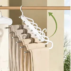 6-Tier Anti-Slip Stainless Steel Pants Hanger, Compact Folding Closet Organizer Rack, Space-Saving Multifunctional Wardrobe Storage for Jeans Trousers, Folding Rack