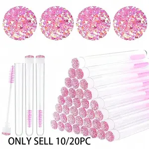 Eyelash Brushes with Container, Bendable Disposable Brow Rolls, Crystal Castor Oil Brush for False Lashes, Cosmetic Makeup Brush Kit