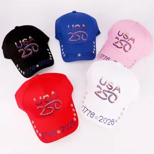 USA 250 Rhinestone Baseball Cap | Sparkling 2026 Anniversary Patriotic Hat for Parades & Parties