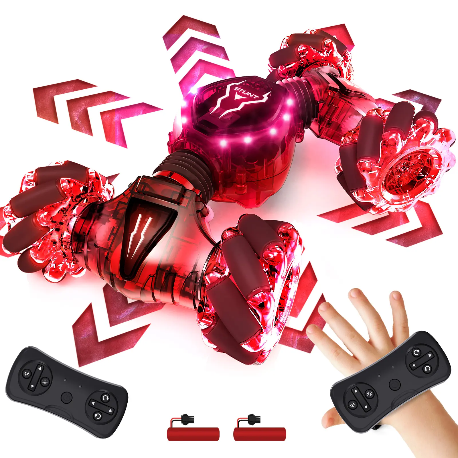 Tecnock Remote Control Car RC Cars for Boys Girls 2.4GHz 4WD 360° Rotating Double Sided Hand Controlled RC Car with Lights, Gifts for Kids