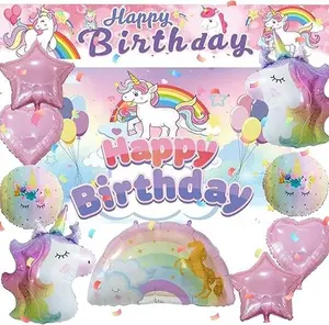 Unicorn Birthday Decorations for Girls, Unicorn Balloons Unicorn Themed Party Decorations Happy Birthday Backdrop Baby Shower Unicorn Party Supplies