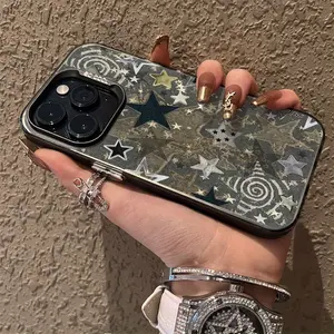 Retro Colorful Silver Stars Pattern Suitable for TPU Cases for Iphone 16 Pro Max, Compatible with Iphone 15 Pro Max/14/16 Plus/15/13 Pro/12/11/7/24 Pro/X/Xr/Xs Max, Stylish Business Drop-Resistant Case with PC