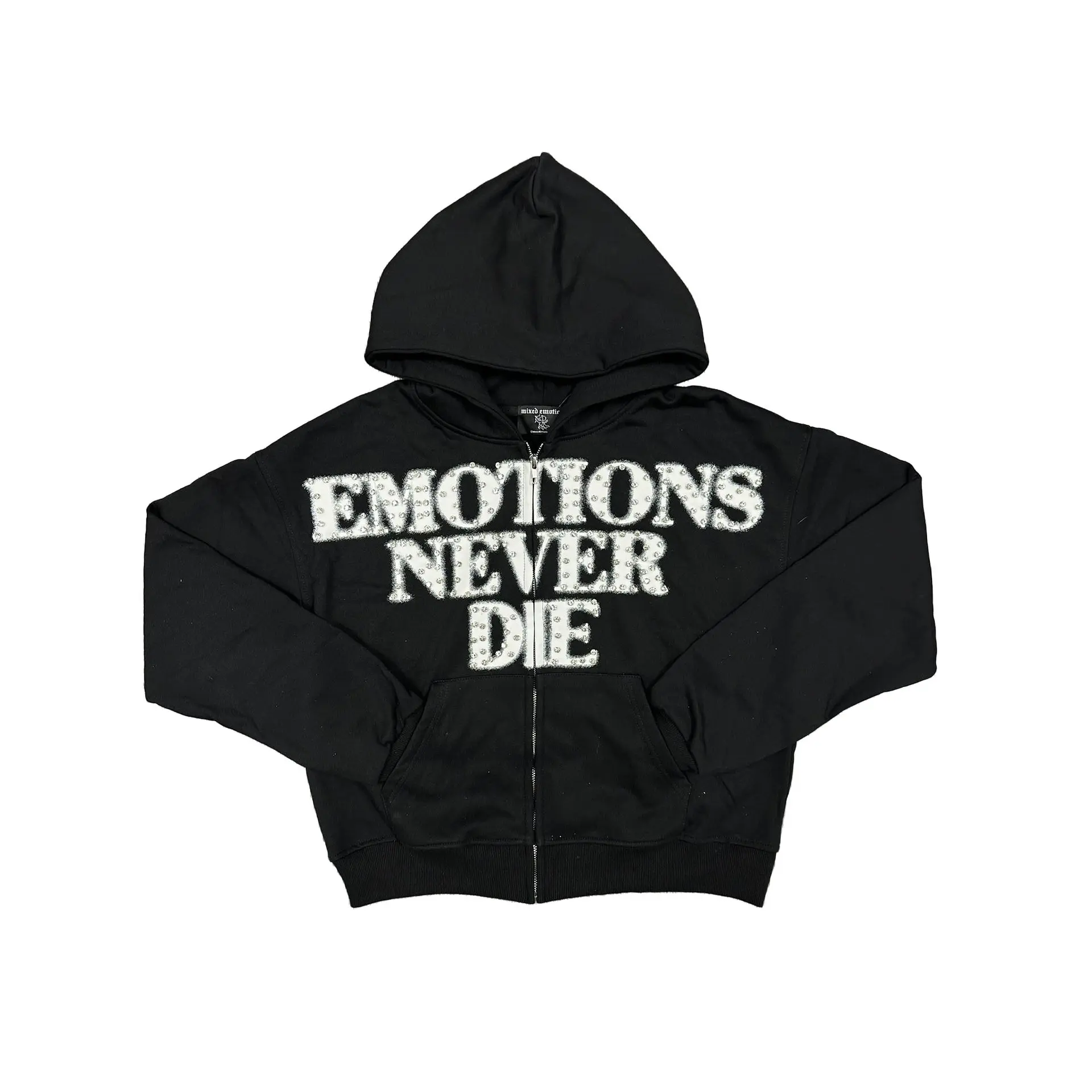 Mixed Emotion - Black ‘End’ Rhinestone hoodie