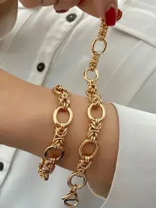 1 piece round interlocking multi-layered chain bracelet, fade-resistant jewelry for women and girls, Mother's Day essential for daily/party/travel, perfect Mother's Day gift for Valentine's Day/birthday, beach vacation jewelry, Elegant Jewelry Bracelet