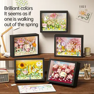 700+ Pcs DIY Floral Building Block Photo Frame Kit, Flower Building Blocks, Cute Room Decor Gift, Abs Material Creative Home Decoration Set for Valentine's Day & More