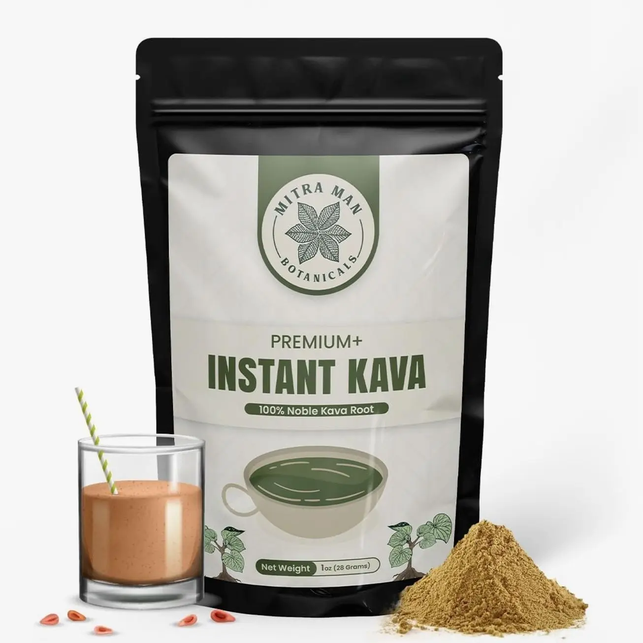 Instant Kava -100% Root Extracted True Kava - Calm Natural Powdered Kava - Easy to Use Instant Kava fully water soluble for Everyone - 6-7 Year Old Roots 1oz Pack