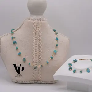 Valmaur Products Natural Turquoise Necklace and Bracelet Set Luxury Jewelry for Women