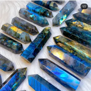 1pc Hand-Polished Natural Labradorite Tower, Blue Reflective Bohemian Home Decor & Jewelry Making, Unique Gift for Halloween Christmas Thanksgiving