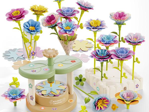 Flower Bouquet Craft Kits, DIY Flower Bouquets Toys for Kids,  Arts & Crafts Toy for 4 5 6 7 8+Year Girl Birthday Gifts Ideas,Toddler Creative Activities educational tool Sticker Cards Drawing Paper