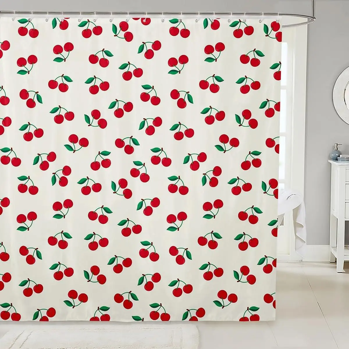 Cherry Bath Curtain Cute Cherry Fruit Shower Curtain for Kids Boys Girls Decor Summer Fruit Bathroom Shower Curtain Set Polyester Kawaii Kids Bathroom Accessories
