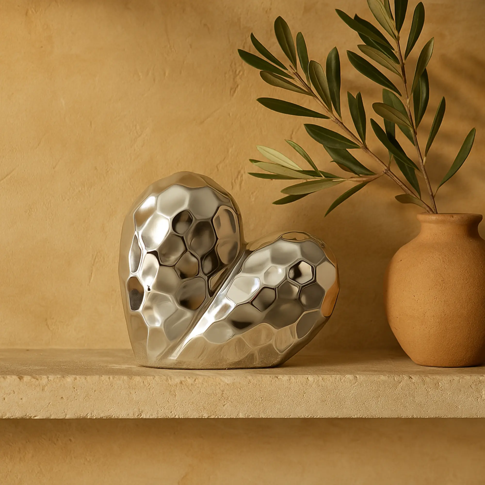 Glam Glossy Heart Origami-Inspired Dimensional Angled Ceramic Figurine - 1-Piece Fully Assembled Decorative Home Decor Sculpture, Table Ornament, 7.95l x 3.45w x 7.75h in Gift Figurines & Miniatures