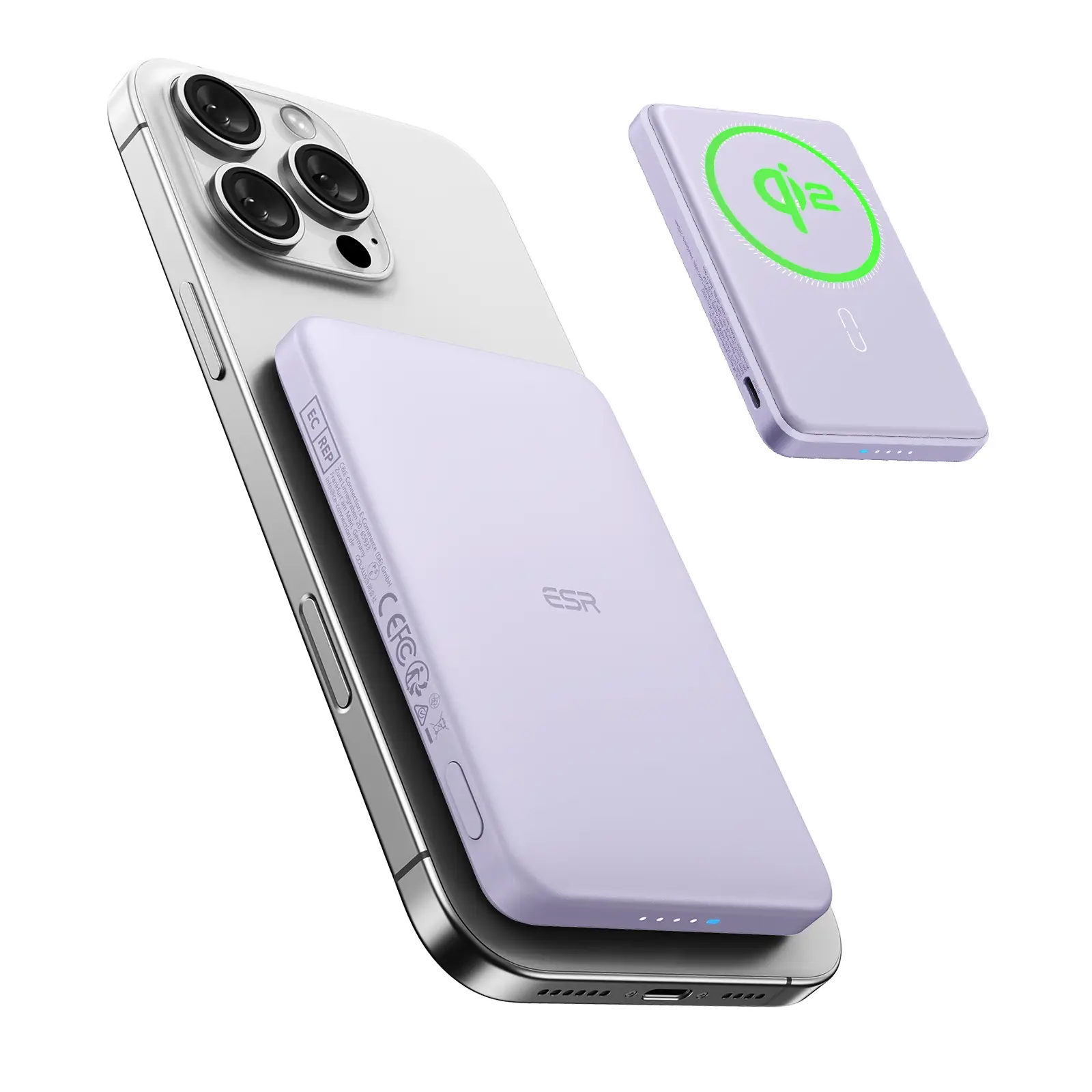 ESR for MagSafe Power Bank, 5,000mAh MagSafe Portable Charger, Qi2 Certified 15W Ultra-Fast Battery Pack, 20W USB-C MagSlim Charger with Cable for iPh