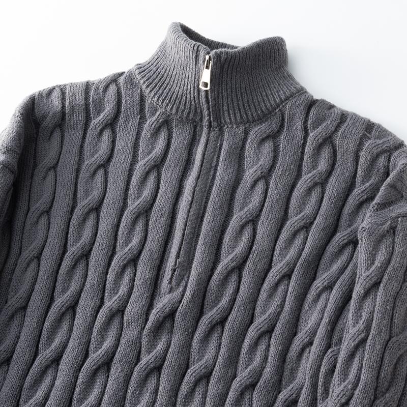 Men's Turtleneck Zip-Up Knit Sweater with Adjustable Neckline, Classic Cable Knit Pattern, Minimalist and Versatile, Perfect for Staying Warm and Stylish This Fall and Winter