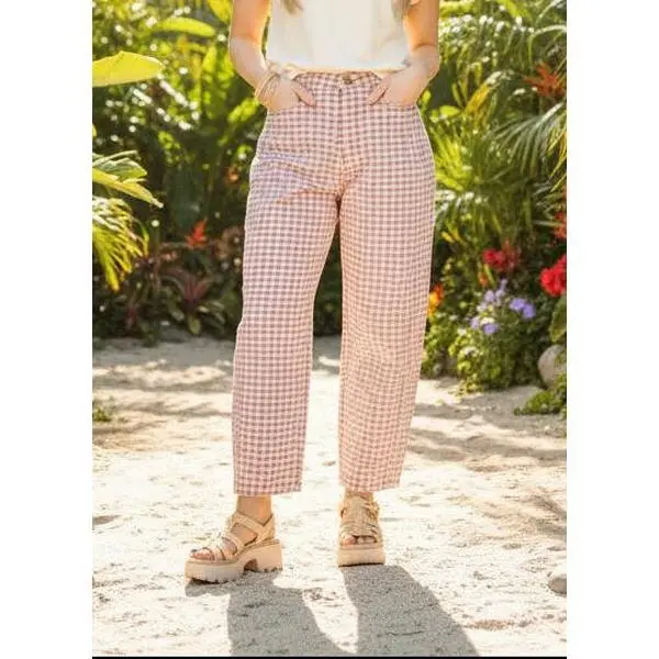 Check Please Mini Checker Barrel Pants - Rosewood-FINAL SALE