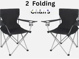 Ozark Trail Basic Quad Folding Camp Chair with Cup Holder, Black, Adult 2 Count