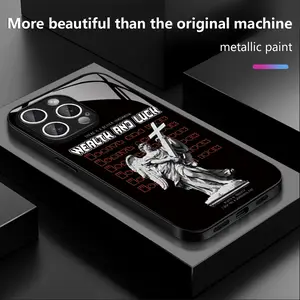 Artistic sculptural cross & lucky letter pattern phone case, high-quality protective cover, compatible with iPhone 17 Pro Max, 16 Pro Max, 15 Pro, 14, 13, 12, 11 series. Ultra-thin, shockproof, lightweight and durable