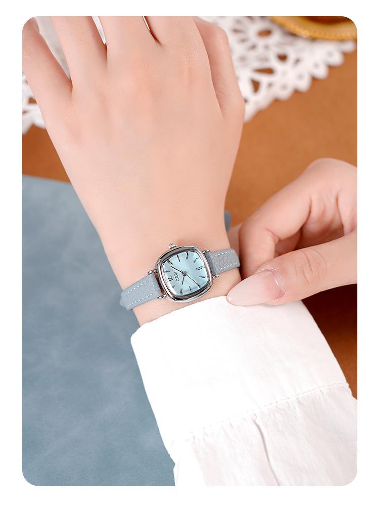 GEDI Vintage Oval Leather Watch for Women - Small Dainty Quartz Wristwatch, Minimalist Ancora Red Aesthetic Watch