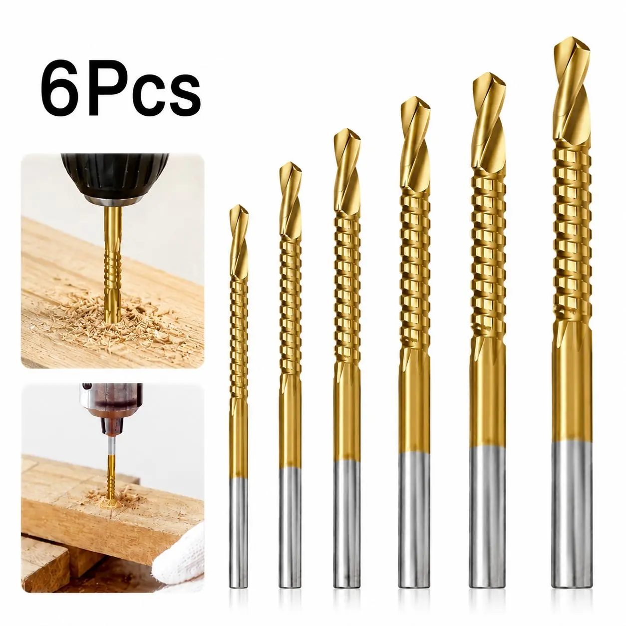 6Pcs Titanium Coated HSS Drill Bits, Hole Saw Set, Multipurpose Drilling Tools for Wood Thin Metal and Plastic, Drilling Only Not for Cutting