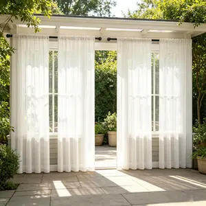 4 Panels Soft Light Filtering Sheer Curtains, breathable sheer fabric softens strong sunlight gently, creates warm dreamy home atmosphere, elegant drape design fits living room, bedroom and balcony perfectly.