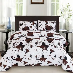 3 count Boys  Comforter Set, Brown White   Bedding Set with Pillowcases, Geometric Reversible Western Style Bed Set for Teen Boy (Brown White, )