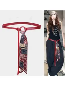 Women's Scarf Belt Accessory, Silk Ribbon Waist Chain, Punk Retro American Style, Decorative Jeans Strap, Fashionable Hip Hop Belt, Statement Belts