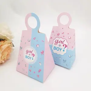24PCS Gender Reveal Paper Box Luxury Candy Bag with Stickers for Baby Shower Party Supplies Decoration Favors