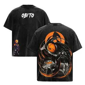 Vintage Washed Oversized Anime Graphic Tee Heavyweight Cotton Streetwear T-Shirt Obito Uchiha Tobi Mask Akatsuki Ninja Manga Cosplay Apparel Y2K Fashion Retro Grunge Gym Pump Cover Everyday Casual Unisex Top Outfits For Men & Women Japanese Aesthetic