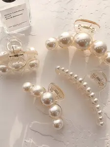 Large Pearl Accents Hair Claw Clip Set for Women, Strong Hold No Slip Banana Jaw Clips, Perfect Hair Accessory for Birthdays Weddings & Gifts