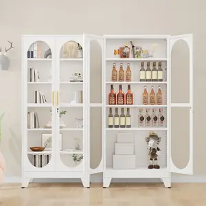 61"  71"  75" Tall Display Cabinet with Glass Door, 5 Tier Metal Curio Cabinet with 4 Adjustable Shelves, Locking Glass Display Case for Collectibles, Showcase Storage Cabinets for Showroom Clinic, White