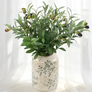 Artificial Olives Plants Stems for Vase, 4 Pcs Fake Greenery Olive Branches Stems Faux Green Plants Leaves for Table Desk Livingroom Kitchen Indoor Home Decor