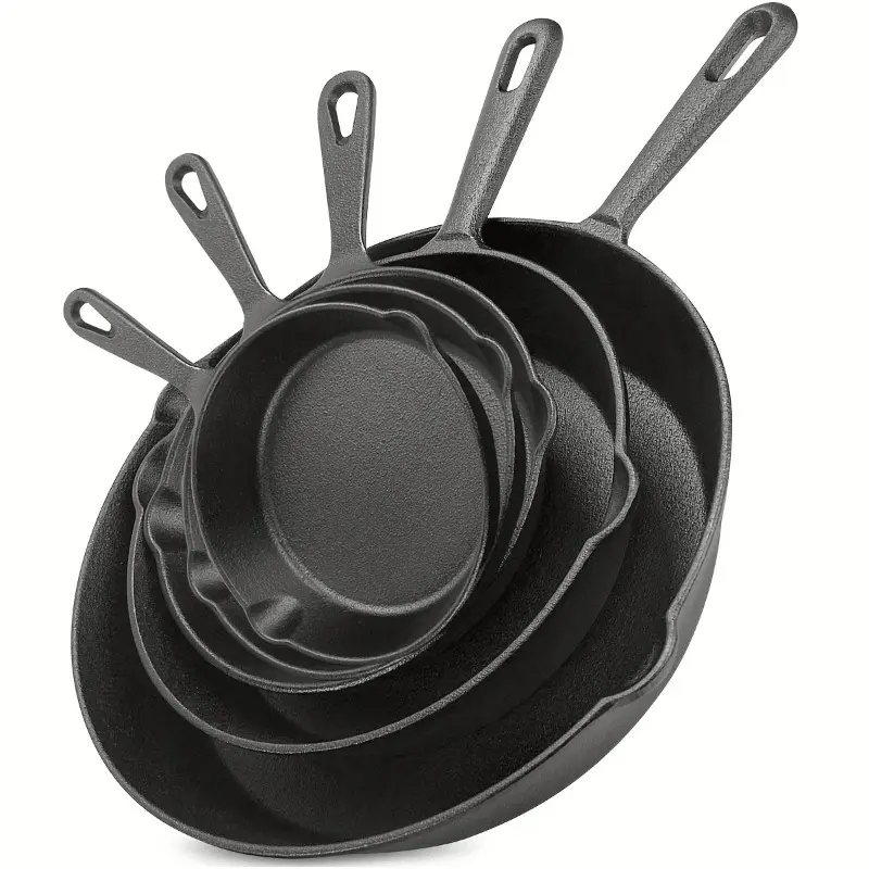 3/4/5PCS Cast Iron Skillet, Frying Pan With Drip Spout, Pre-Cooked Oven Cookware, Indoor And Outdoor Cooking For Camping, Grilling, Restaurant Chef Quality