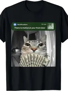 There Is Motion at Your Front Door Funny Cat Motion Meme T Shirt 100% Premium Cotton T-shirt