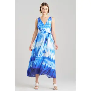 NATORI Santorini Printed Cotton Silk Trapeze Tank Dress