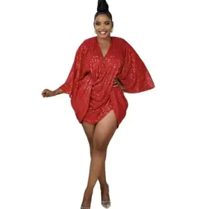 Women Sexy Long Sleeve Backless Clothes black Sequin Mini Dress Evening Club Party Dresses