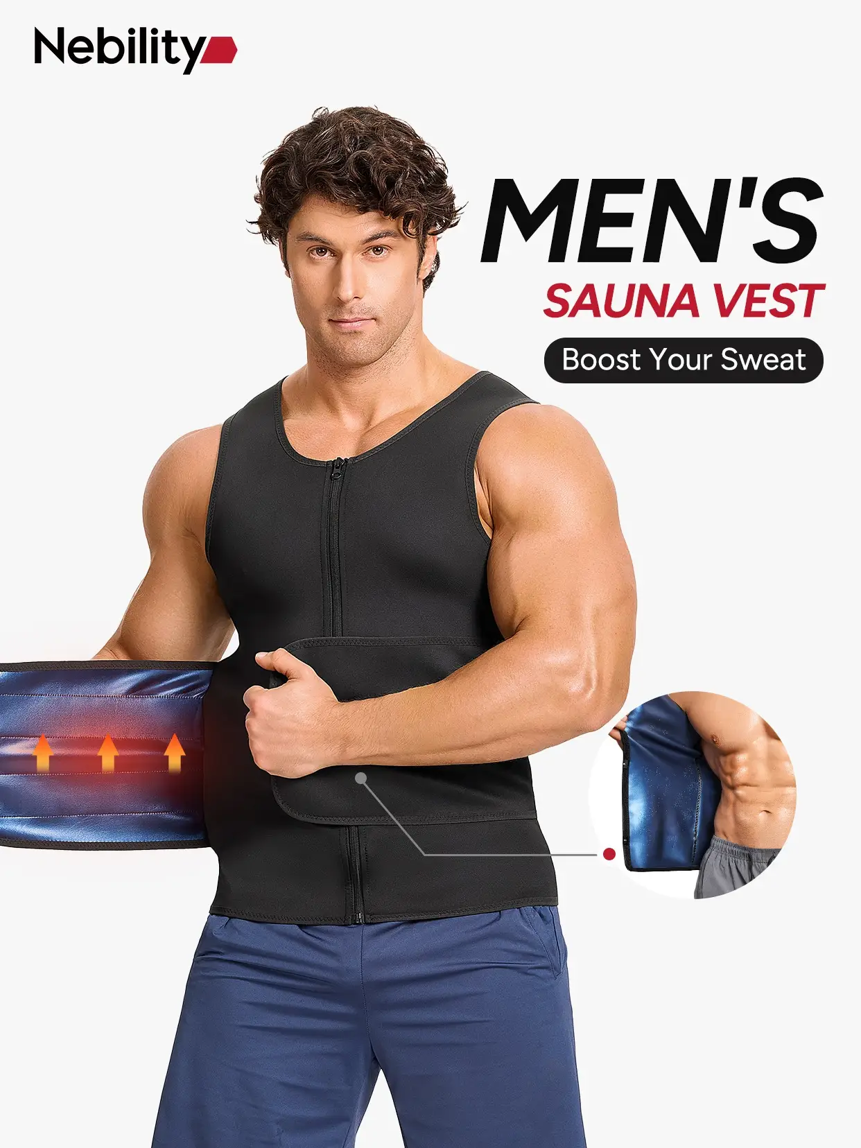 Nebility Sauna Suit for Men Waist Trainer Vest Boost Sweat Athletic Compression Shirt Activewear Gym Outfit