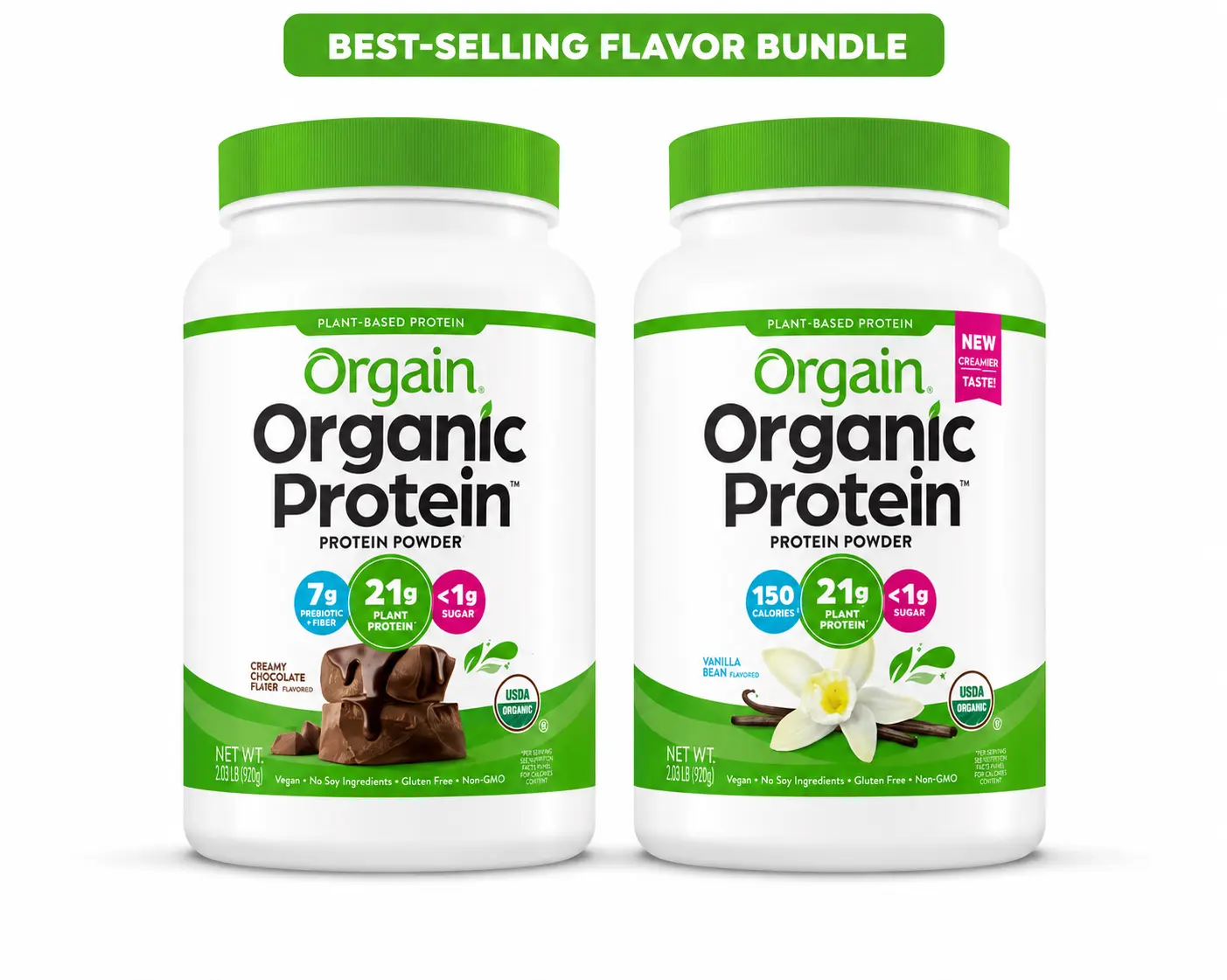 *Orgain Organic Protein Best-Selling Bundle | Creamy Chocolate + Vanilla Bean | 2.03 lb Each (2-Pack) | 21g Plant Protein | USDA Organic
