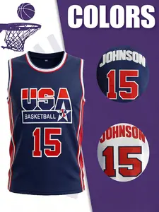 Men's USA Basketball Jersey Number 15 Vintage Embroidered Breathable Competition Training Uniform Sleeveless Top S-Xxxl