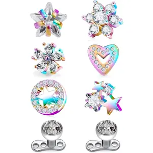 14G G23 Titanium Dermal Piercing Jewelry Star Heart Flower Dermal Tops Hypoallergenic Dermal Piercings for Women Men