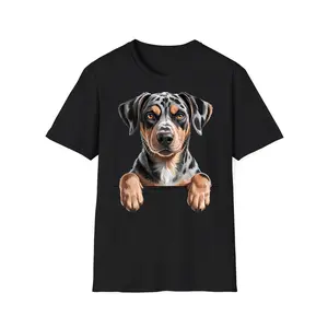 Catahoula Leopard Dog Cute Funny Peeking Puppy T-Shirt Casual Crew Neck, Short Sleeve T-Shirt